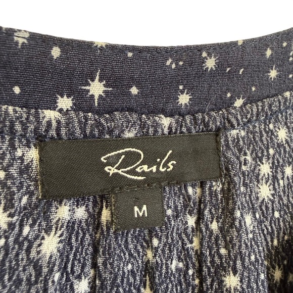 Rails Jasmine Navy Nova Star Print Smocked Waist V Neck Mini Dress MEDIUM - Picture 5 of 12